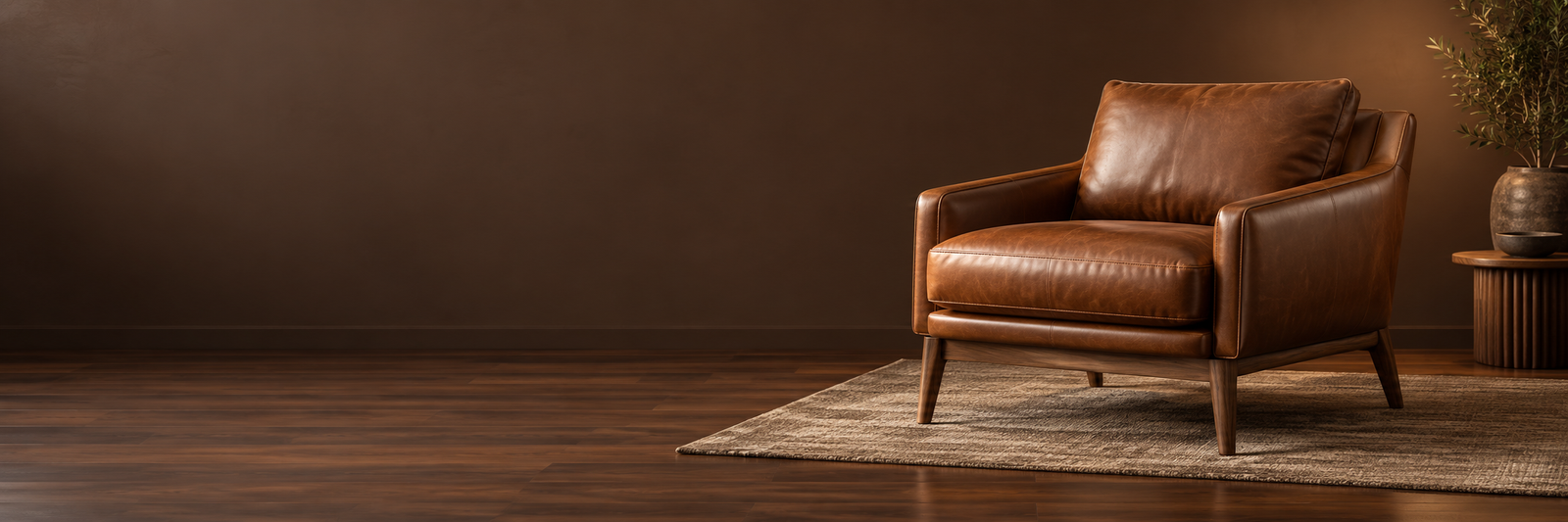 Leather lounge chair on walnut floor-2