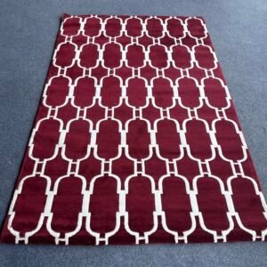 Burgundy Trellis Geometric Area Rug - Modern Red & White Carpet, 5x6 ft.