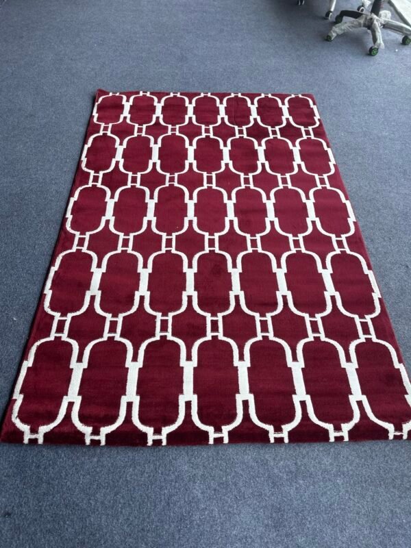 Burgundy Trellis Geometric Area Rug - Modern Red & White Carpet, 5x6 ft.