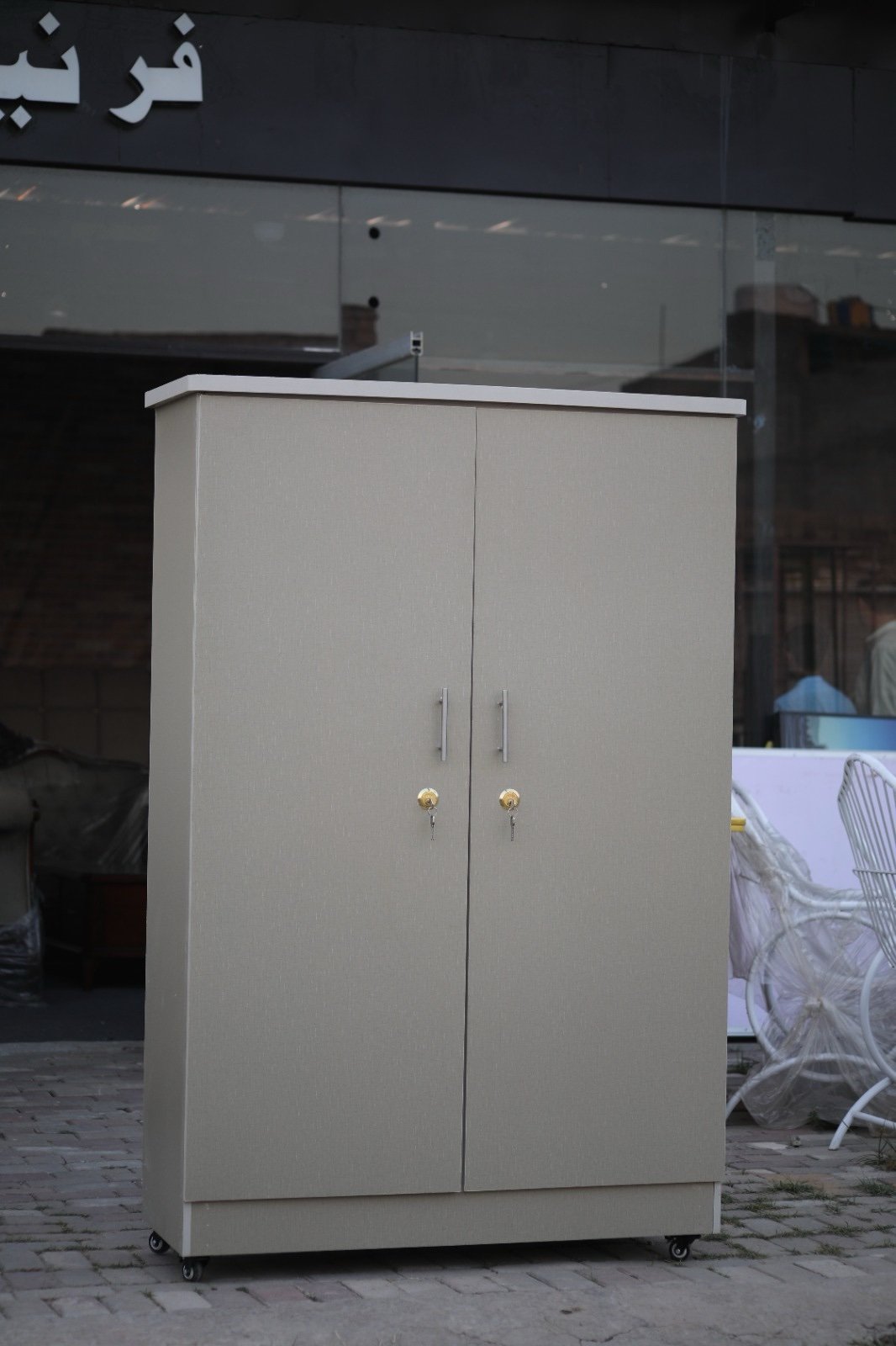 Wooden Cabinet with Lock & Wheels