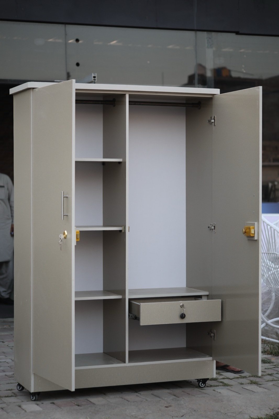 Wooden Cabinet with Lock & Wheels - Image 5