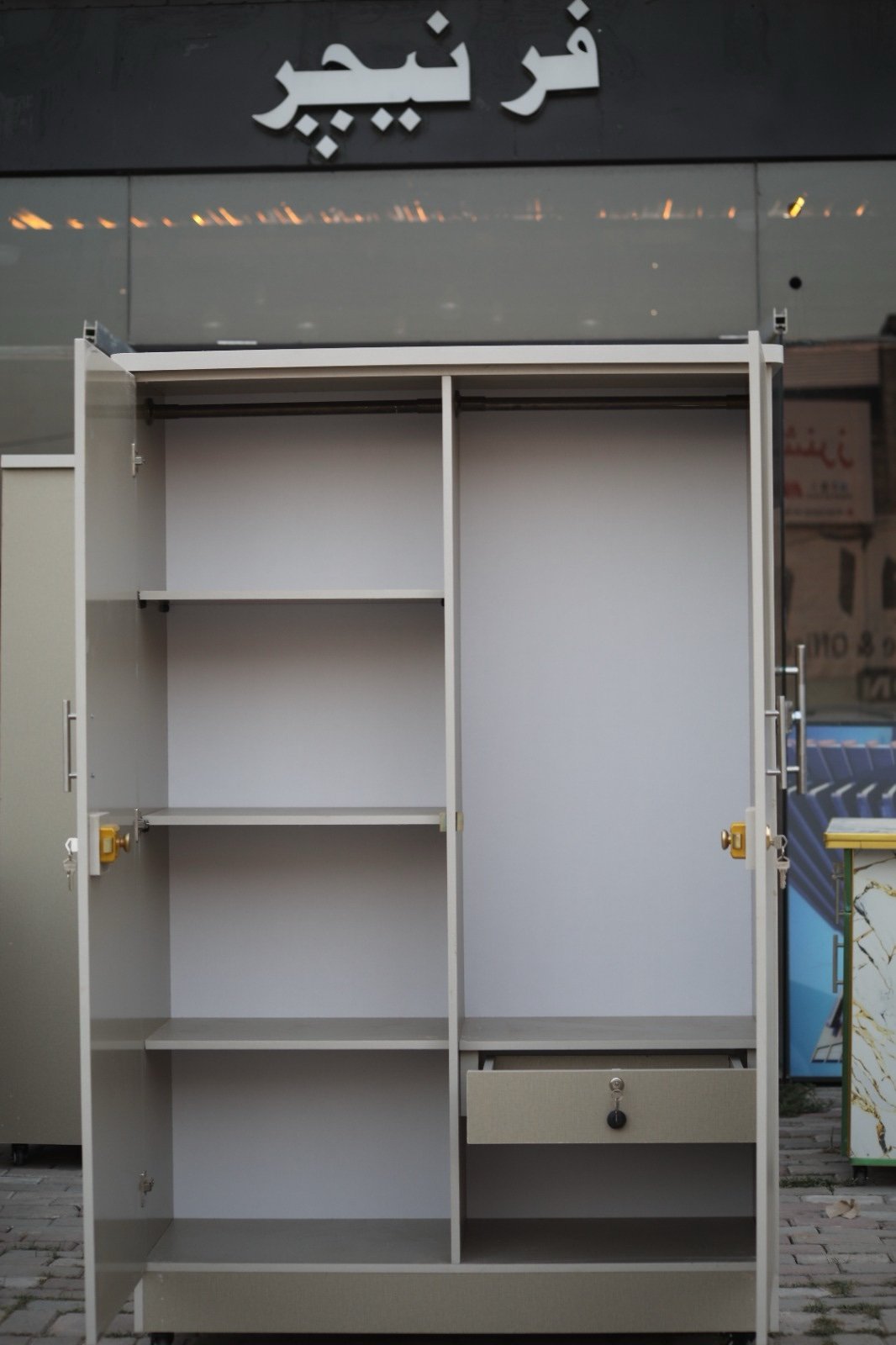 Wooden Cabinet with Lock & Wheels - Image 3