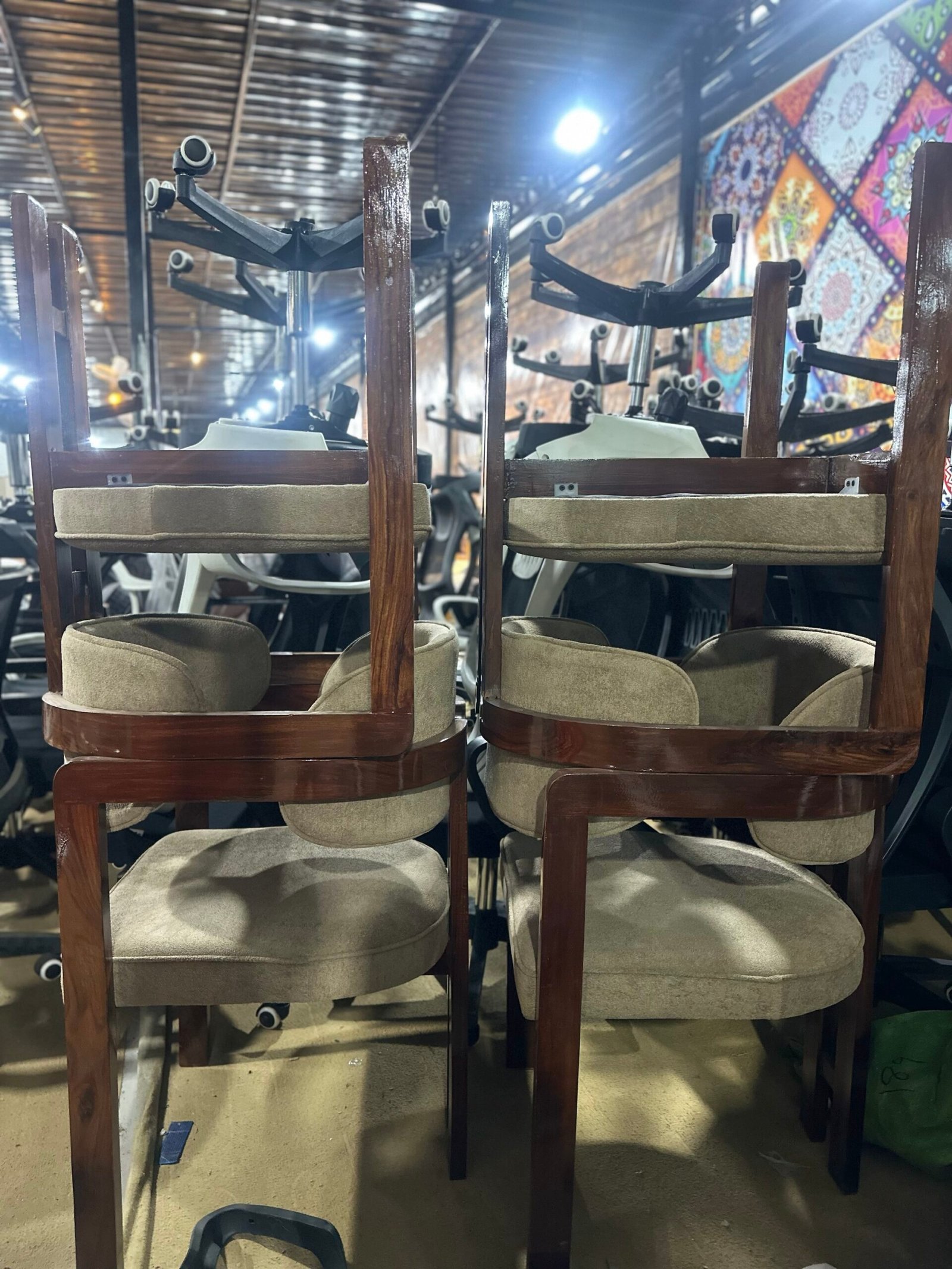 Wooden Armchair with Plush Beige Upholstery – Handmade Solid Wood Accent Chair - Image 8