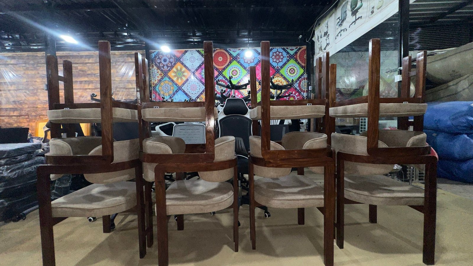 Wooden Armchair with Plush Beige Upholstery – Handmade Solid Wood Accent Chair - Image 6