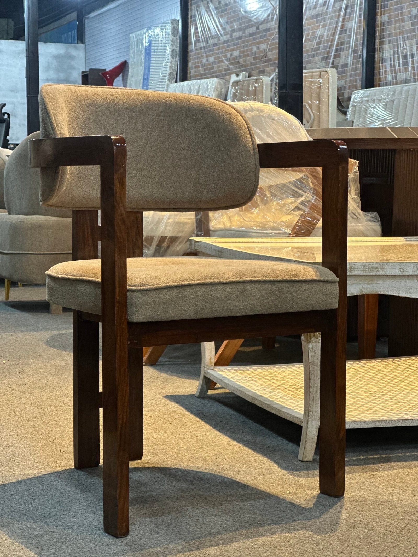 Wooden Armchair with Plush Beige Upholstery – Handmade Solid Wood Accent Chair - Image 4