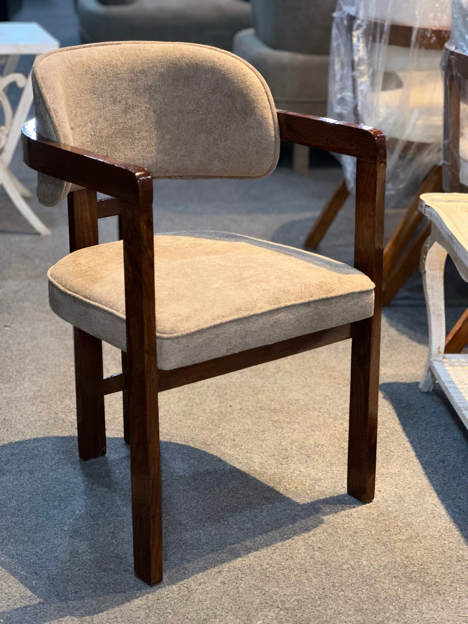 Wooden Armchair with Plush Beige Upholstery – Handmade Solid Wood Accent Chair - Image 3