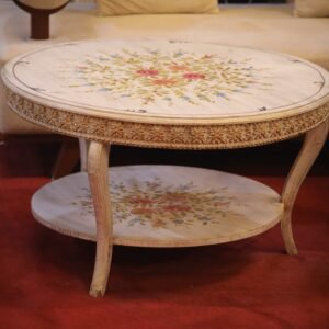 3 Piece Round Wooden Coffee Table | Hand Painted Floral Center Table for Living Room – Islamabad Auctioneers