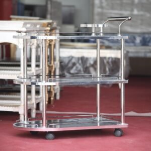 Modern Stainless Steel Tea Trolley with Wheels | Serving Trolley for Home & Restaurants – Islamabad Auctioneers
