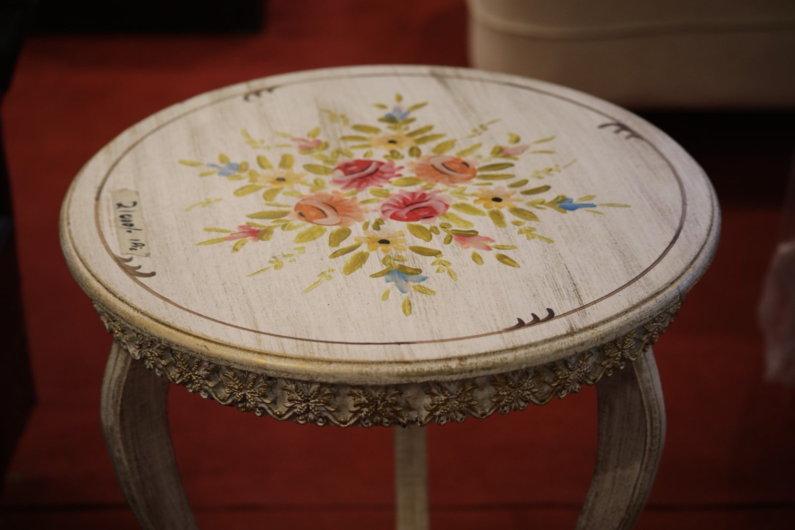 Vintage Wooden Side Table | Hand Painted Round Accent Table for Living Room – Islamabad Auctioneers - Image 2