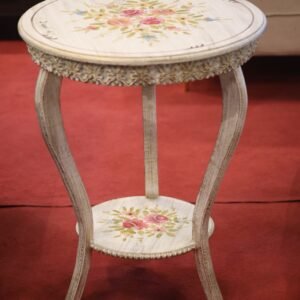 Vintage Wooden Side Table | Hand Painted Round Accent Table for Living Room – Islamabad Auctioneers