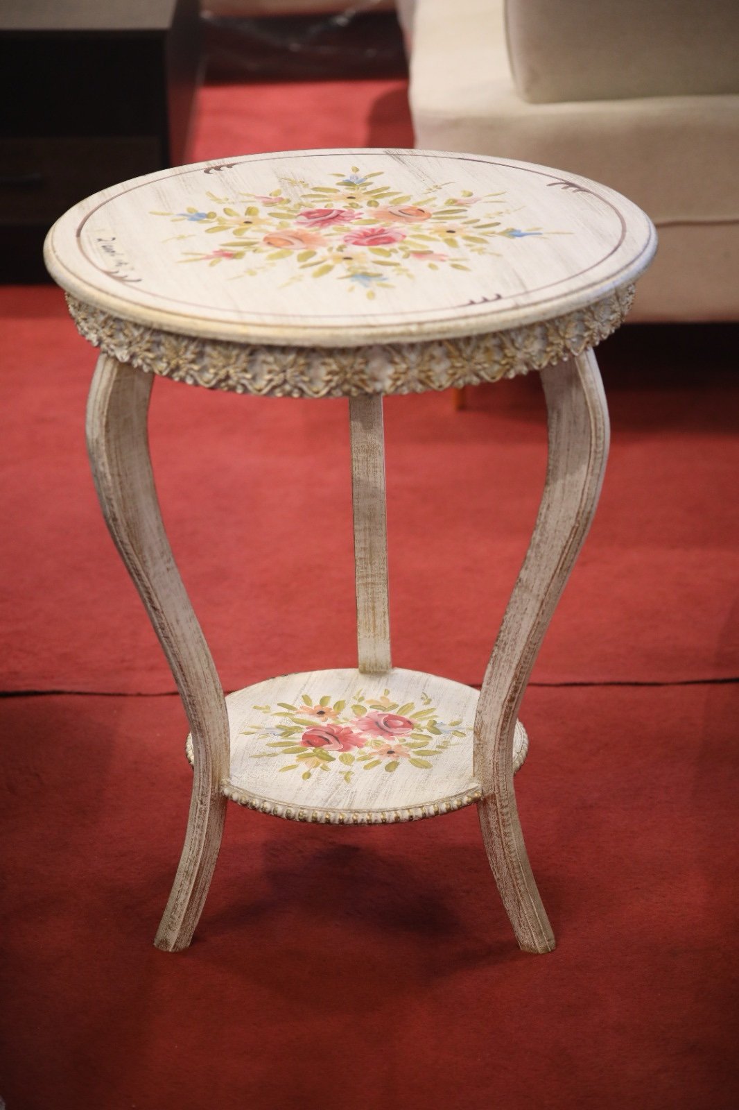 Vintage Wooden Side Table | Hand Painted Round Accent Table for Living Room – Islamabad Auctioneers
