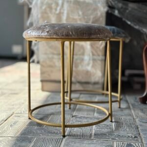 Modern Round Cushioned Stool – Gold Metal Frame Vanity Chair | Dressing Table, Living Room & Bedroom Seating