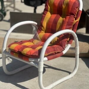 5-Piece Outdoor Patio Set with Striped Cushions | White Square Dining Table