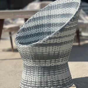 Modern 5-Piece Conical Wicker Patio Set | Grey & White Striped Rattan Bistro Set