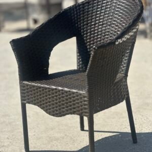 5-Piece Outdoor Wicker Patio Dining Set | Square Glass Top Table & 4 Rattan Armchairs - Dark Brown