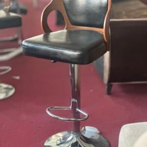 Mid-Century Modern Swivel Bar Stool - Bentwood Frame with Black Faux Leather Seat