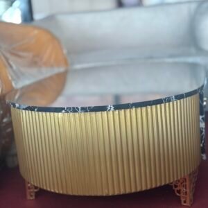 Luxury Marble Top Coffee Table – Modern Round Center Table with Gold Fluted Base | Living Room Statement Furniture