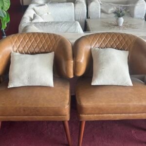Set of 2 Luxury Leather Accent Chairs – Modern Quilted Lounge Armchairs | Living Room, Office & Café Seating