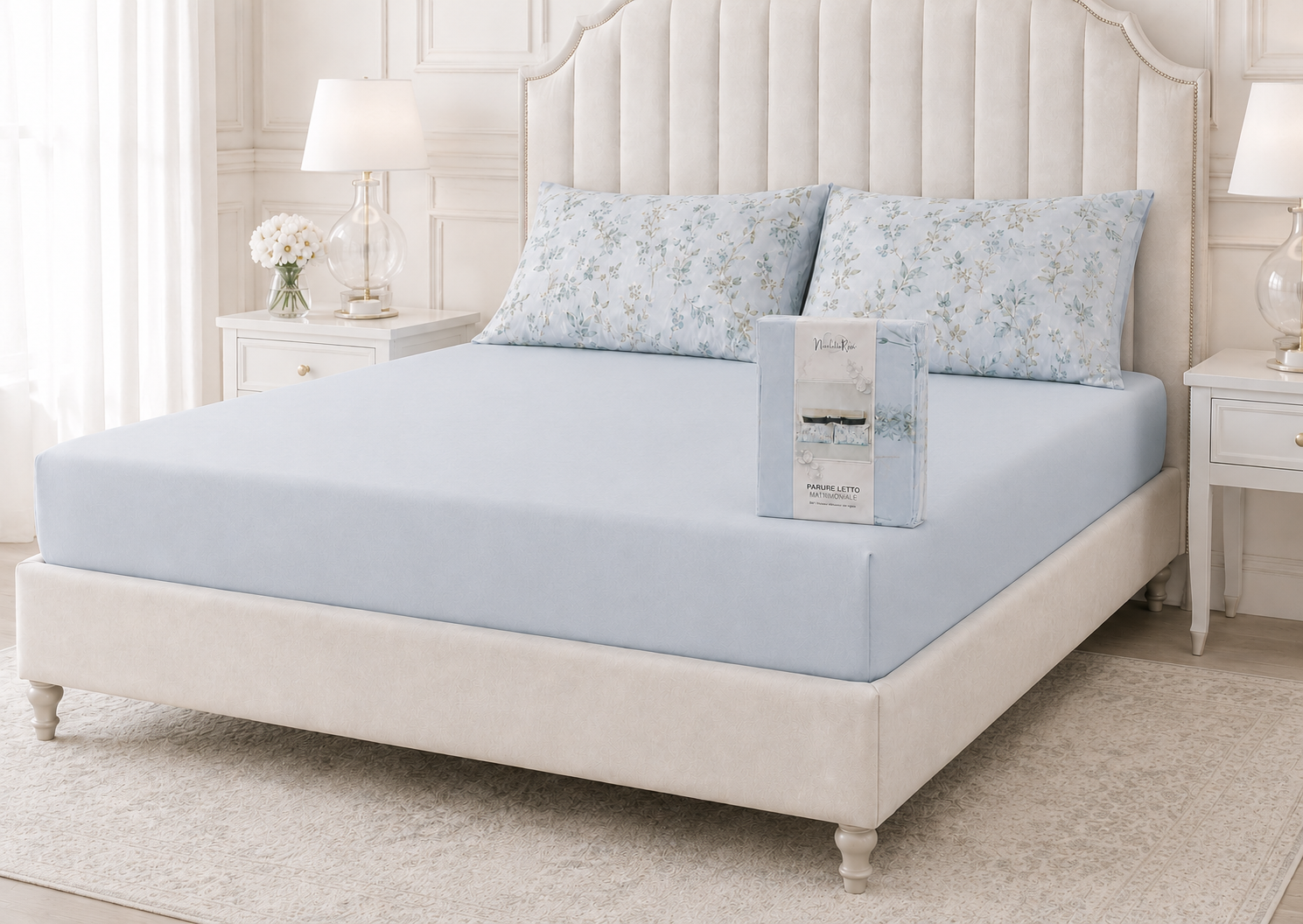 Nicoletta Rosi Premium Matrimoniale Bed Sheet Set – Light Sky Blue