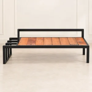 Industrial Wooden Bench – Black Metal Frame Seating Bench