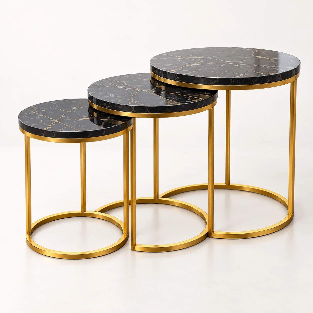 3-Piece Black Marble Nesting Table Set – Gold Metal Frame - Image 2