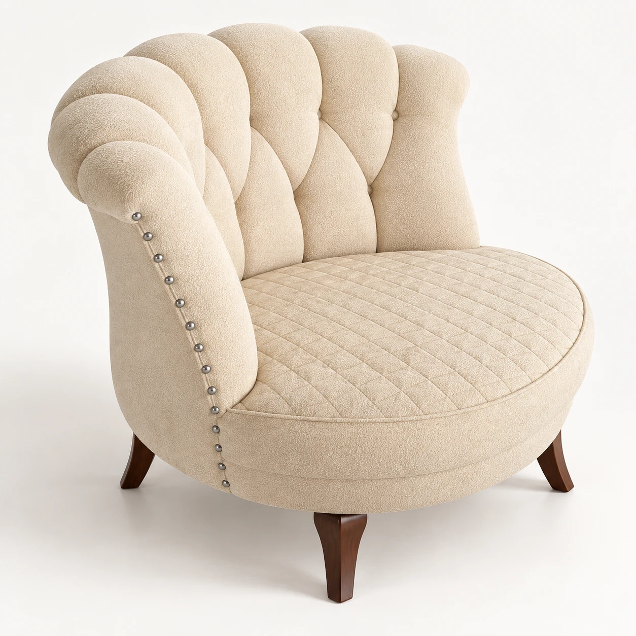 Luxury Tufted Accent Chair – Classic Cream Lounge Chair - Image 3