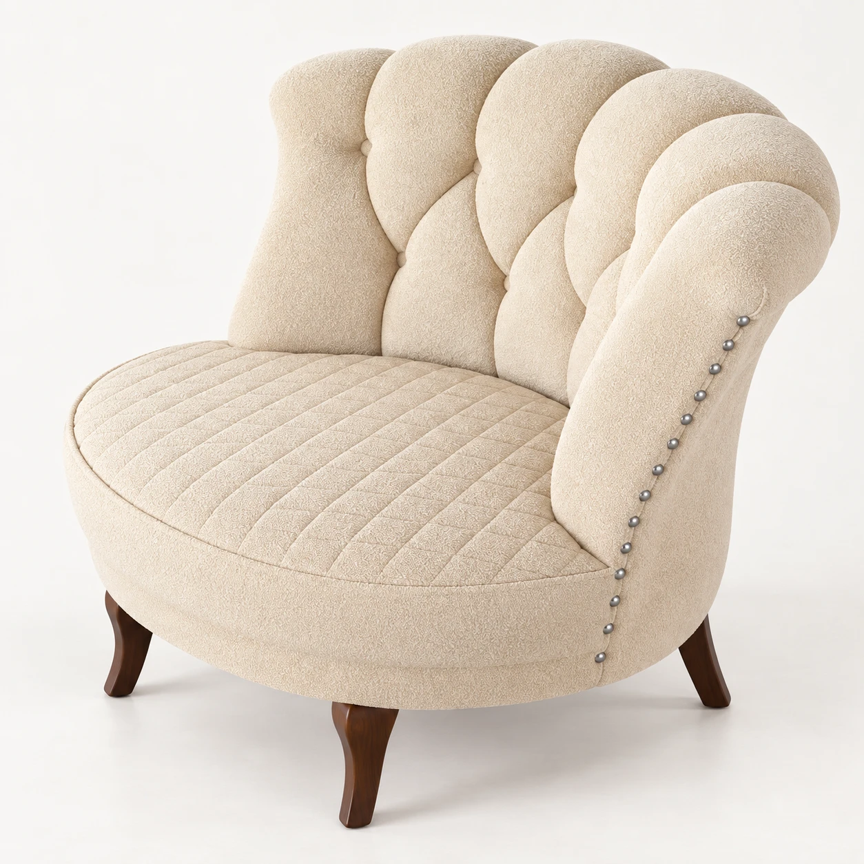 Luxury Tufted Accent Chair – Classic Cream Lounge Chair - Image 2