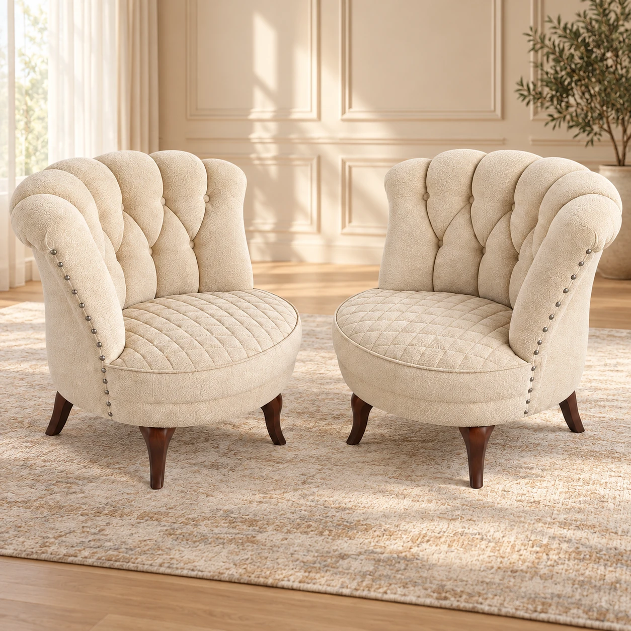 Luxury Tufted Accent Chair – Classic Cream Lounge Chair