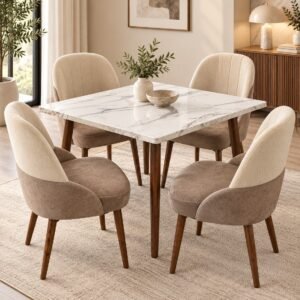 Modern 4-Seater Marble-Top Dining Set