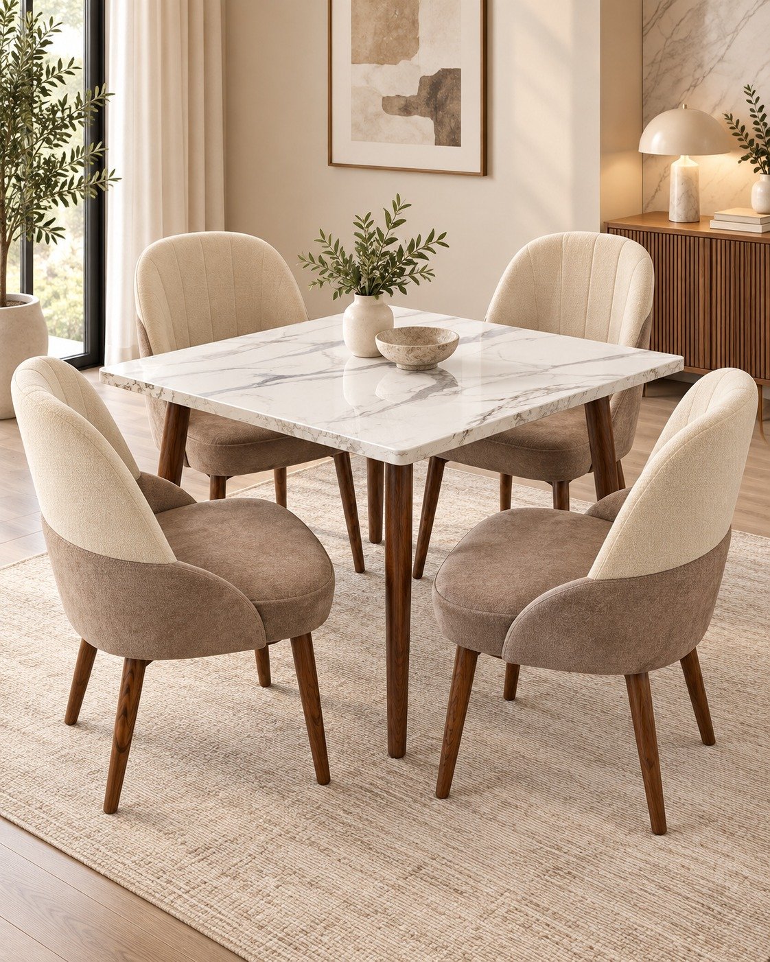 Modern 4-Seater Marble-Top Dining Set