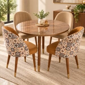 Modern 4-Seater Round Dining Set