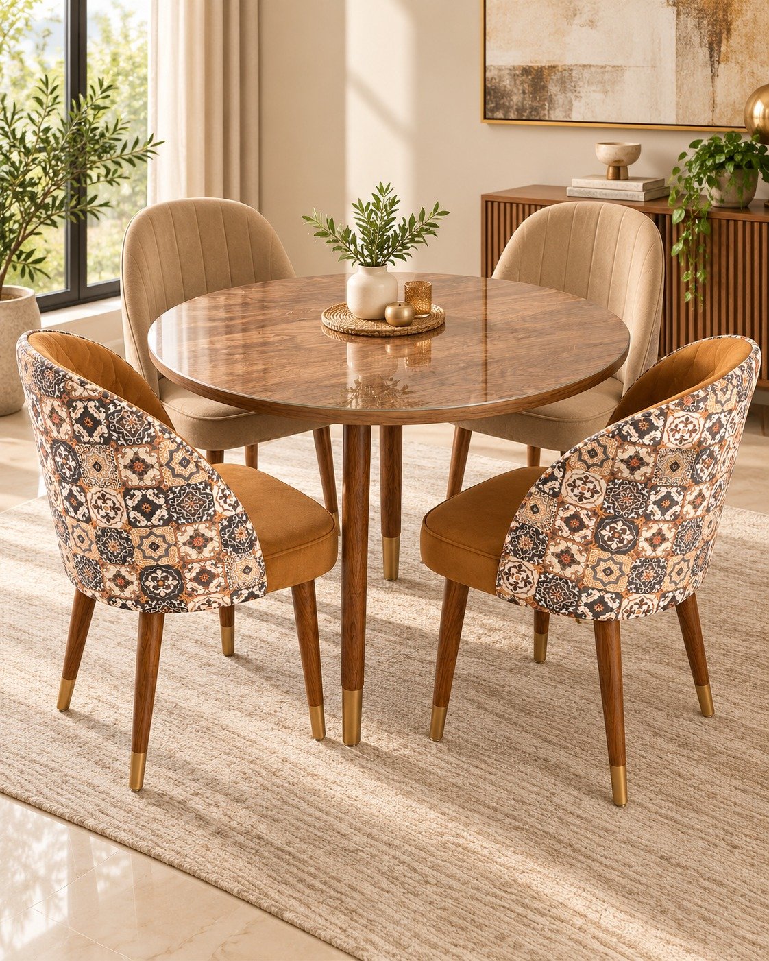 Modern 4-Seater Round Dining Set