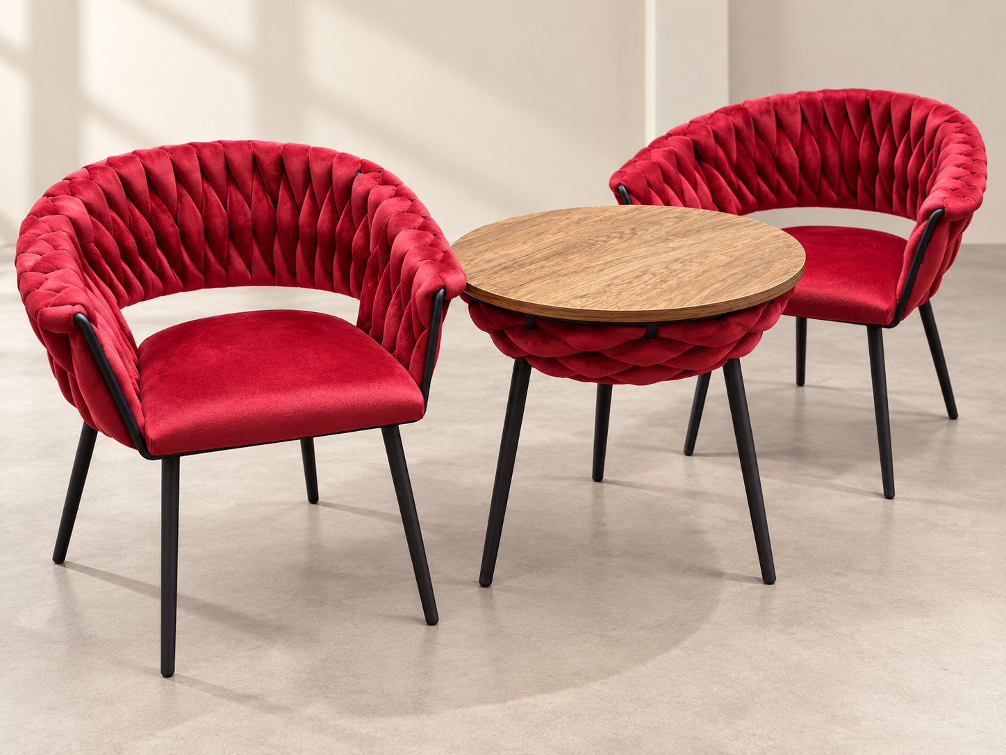 Modern Braided Velvet Chairs with Round Table – 3-Piece Set - Image 2