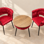 Modern Braided Velvet Chairs with Round Table – 3-Piece Set