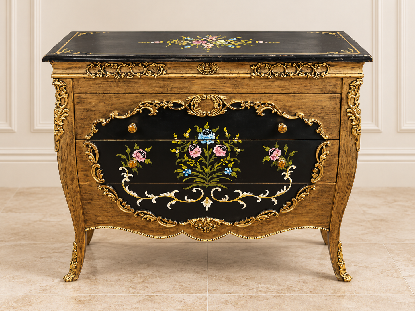 Vintage Floral 3-Drawer Chest - Image 4