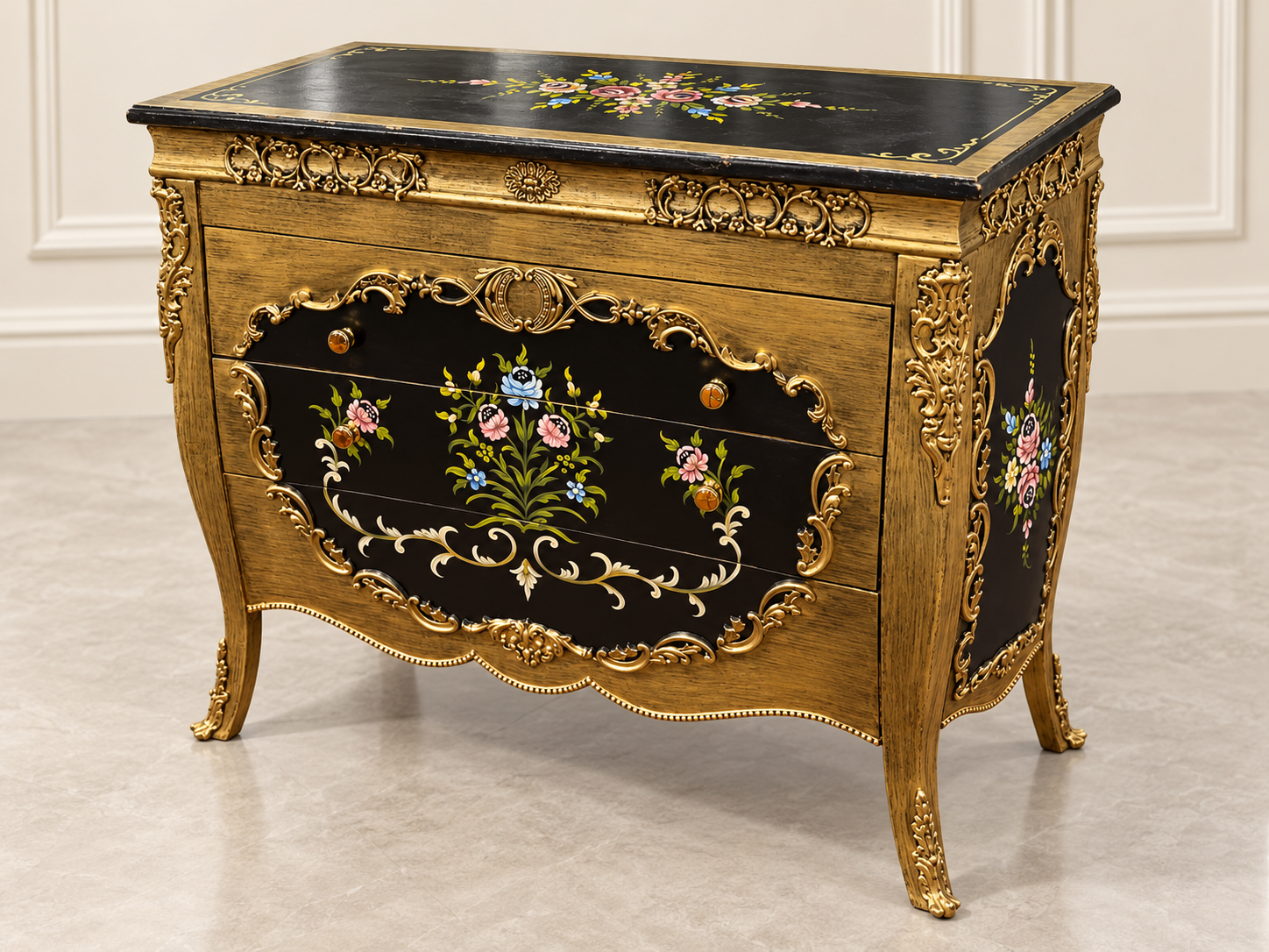 Vintage Floral 3-Drawer Chest - Image 2