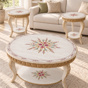 3-Piece Hand-Painted Floral Coffee & Side Table Set