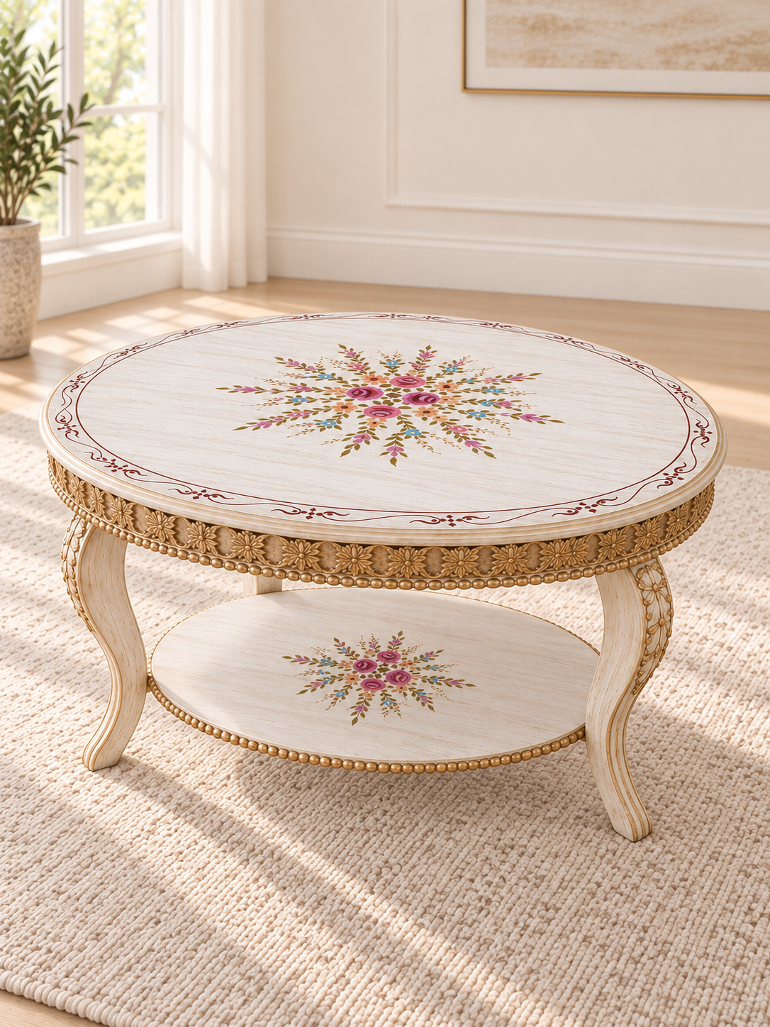 3-Piece Hand-Painted Floral Coffee & Side Table Set - Image 2
