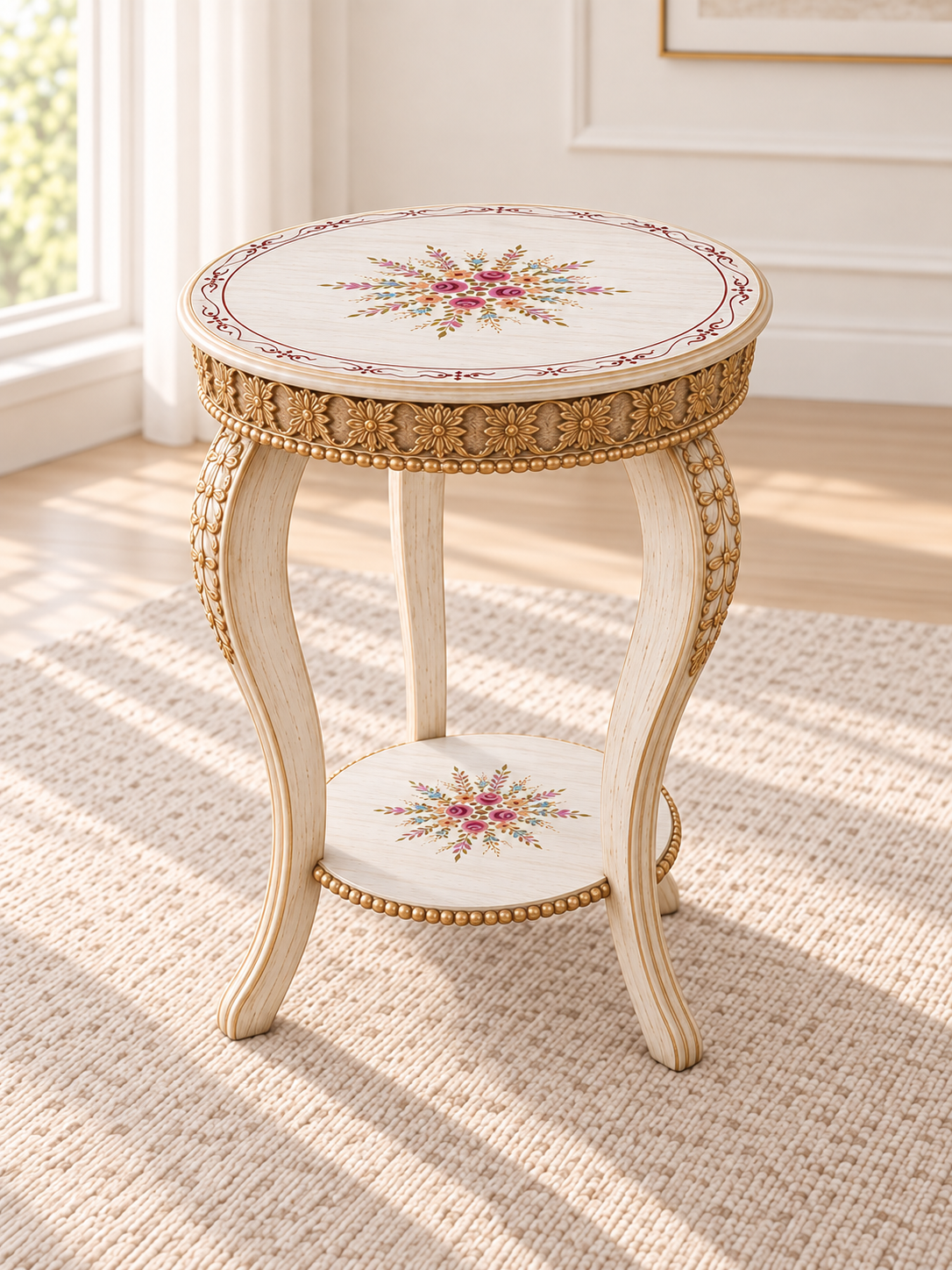 3-Piece Hand-Painted Floral Coffee & Side Table Set - Image 4