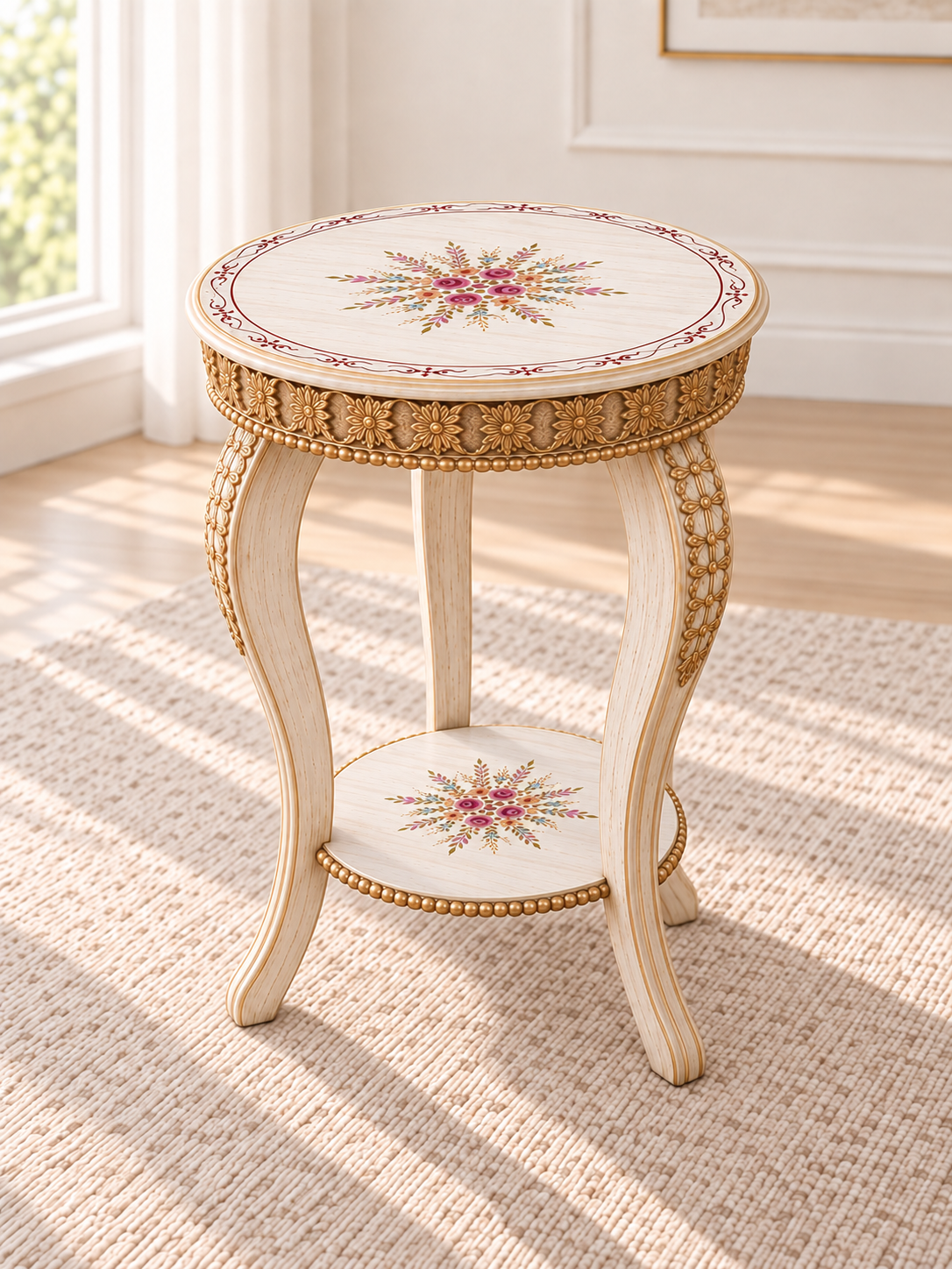 3-Piece Hand-Painted Floral Coffee & Side Table Set - Image 3