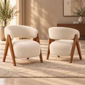 Modern Boucle Accent Chair – Set of 2