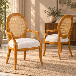 Cane Back Wooden Armchair Pair – 2 Piece Accent Chair Set