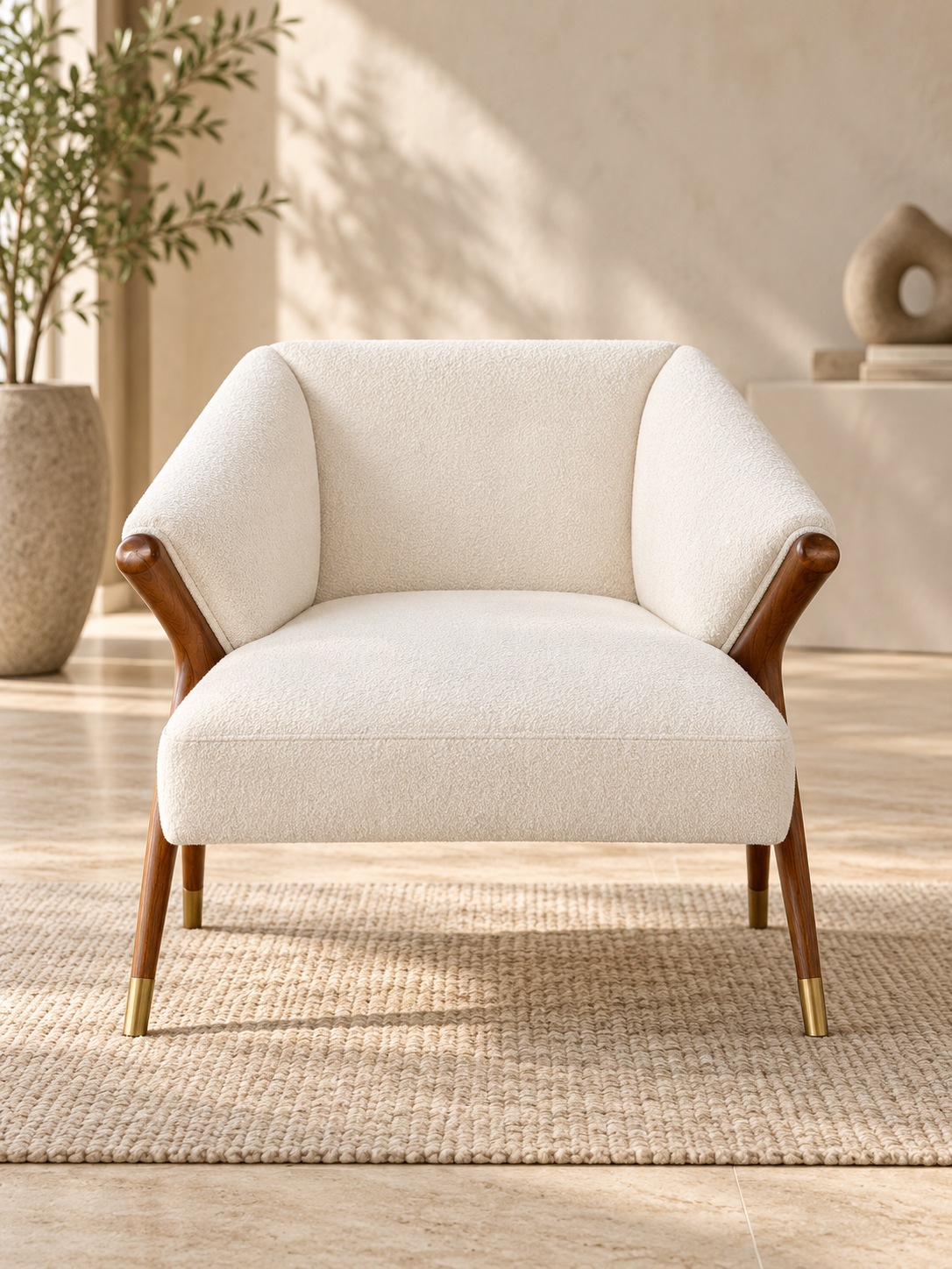Modern Ivory Lounge Chair Pair – 2 Piece Wooden Frame Accent Chair Set - Image 4
