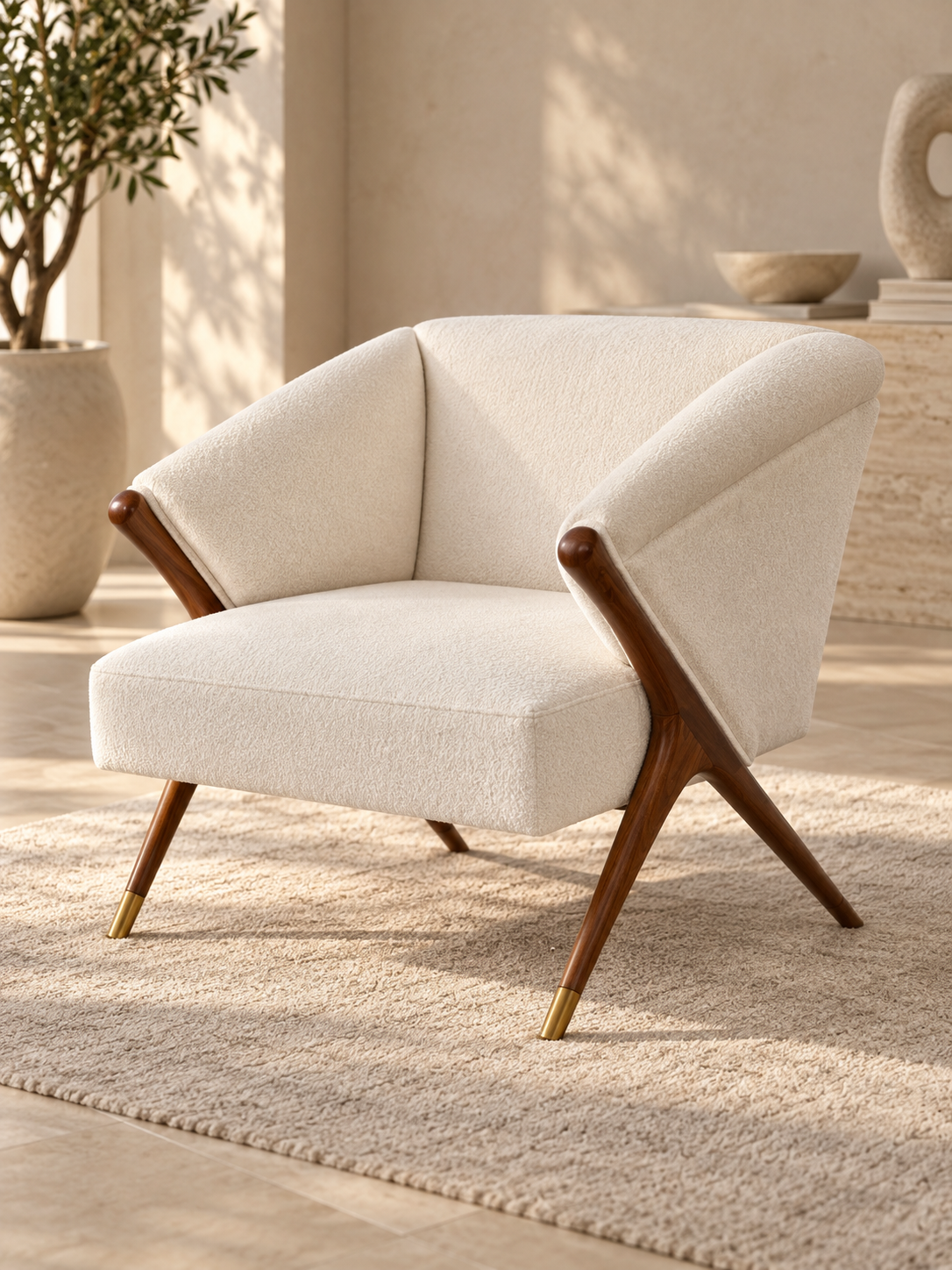Modern Ivory Lounge Chair Pair – 2 Piece Wooden Frame Accent Chair Set - Image 3