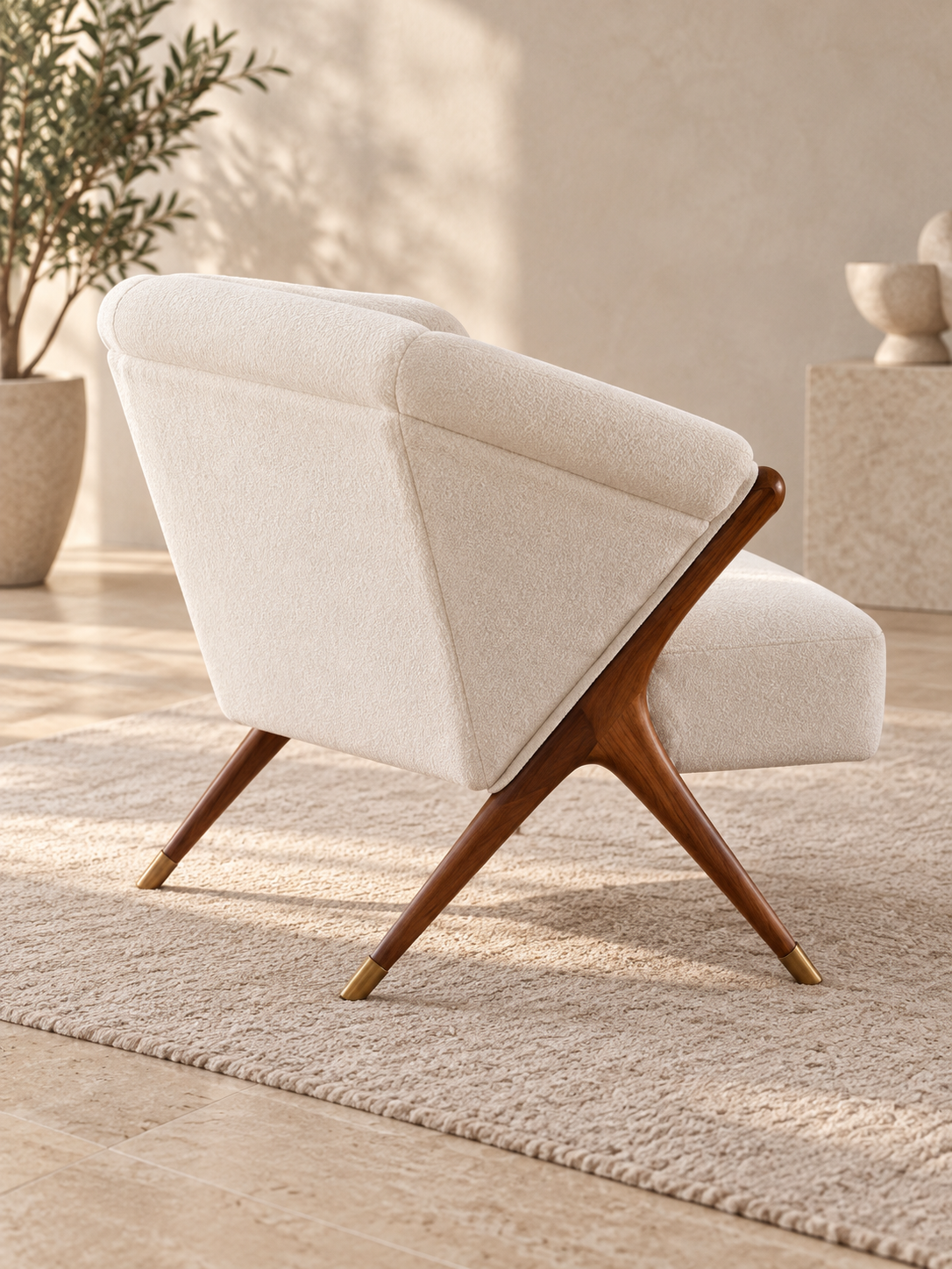 Modern Ivory Lounge Chair Pair – 2 Piece Wooden Frame Accent Chair Set - Image 2