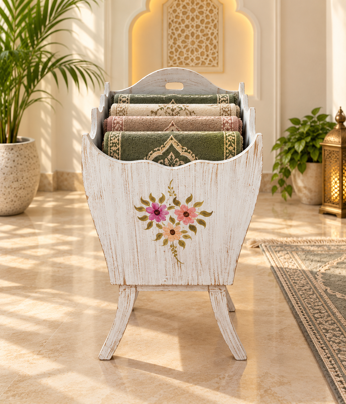 Vintage Wooden Jai Namaz Holder – Hand-Painted Prayer Mat Storage Rack - Image 4