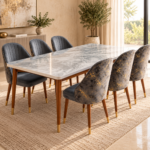 Luxury 6-Seater Marble-Top Dining Table Set
