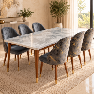 Luxury 6-Seater Marble-Top Dining Table Set