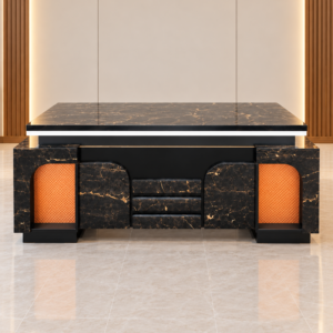 Luxury Black Marble Executive Office Desk with Side Storage