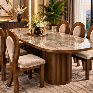 Modern 6-Seater Wooden Dining Table Set